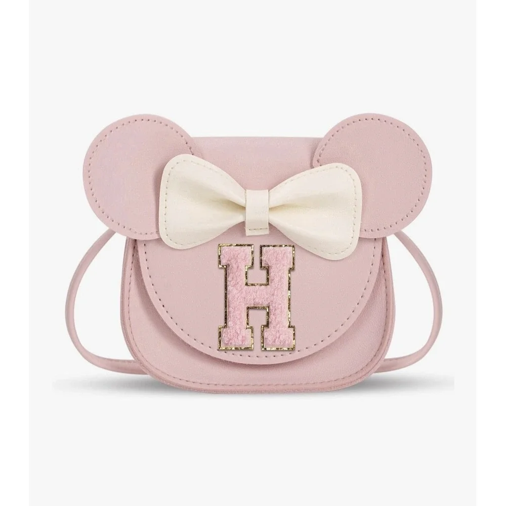 Toddler Purse Gifts for Girl Kids Little Initial Mouse Ears Bow Crossbody Bag [L
